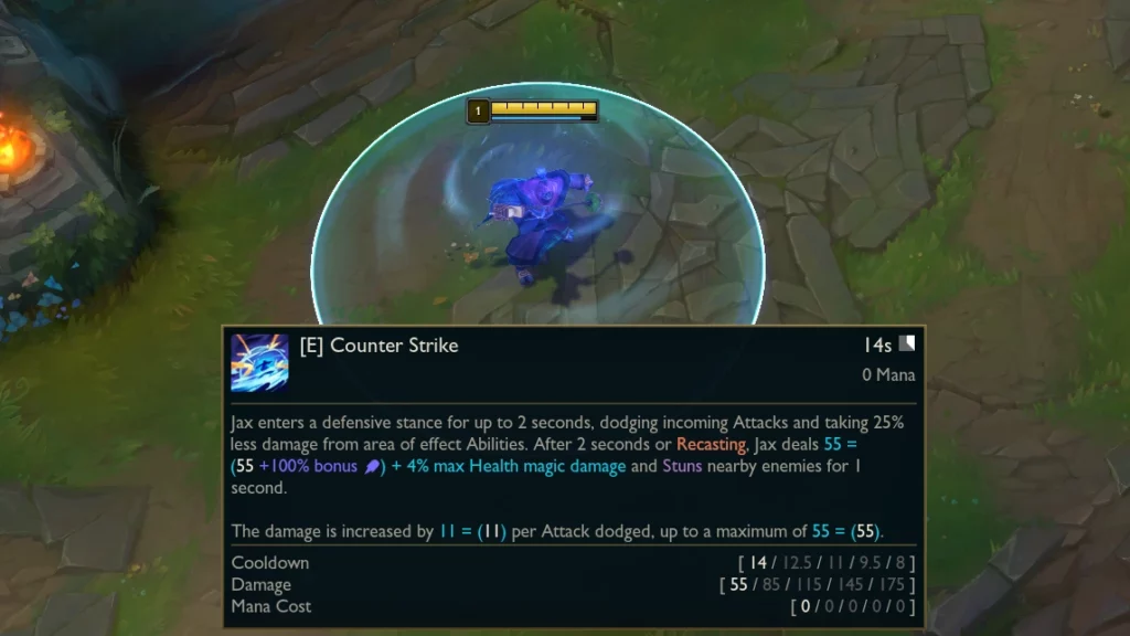 Reworked Jax E in-game info